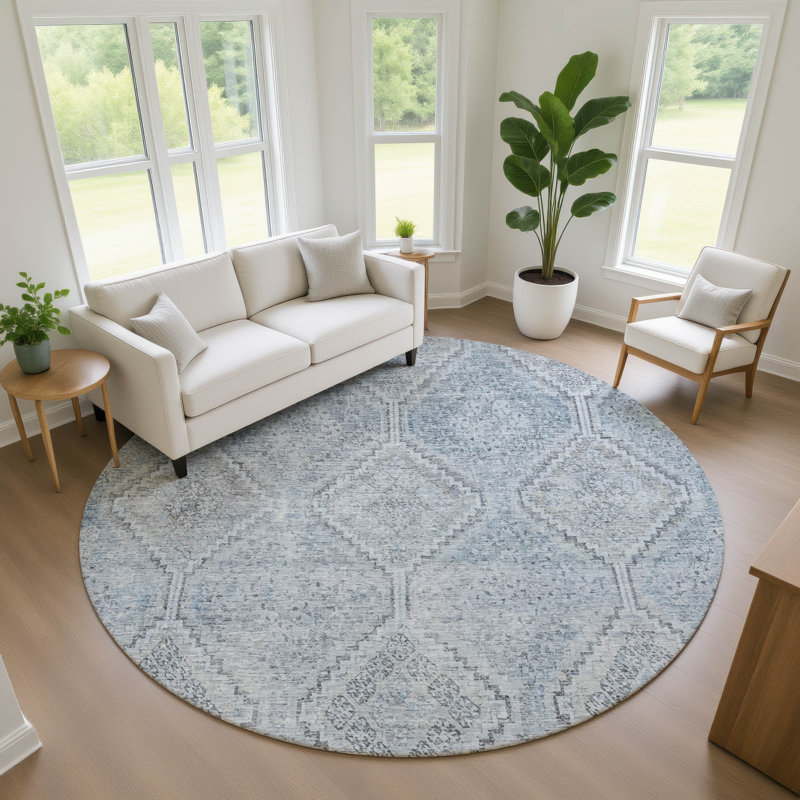 Machine Washable Indoor/Outdoor Chantille ACN2727 Diamonds Rug, Sky, 8' Round