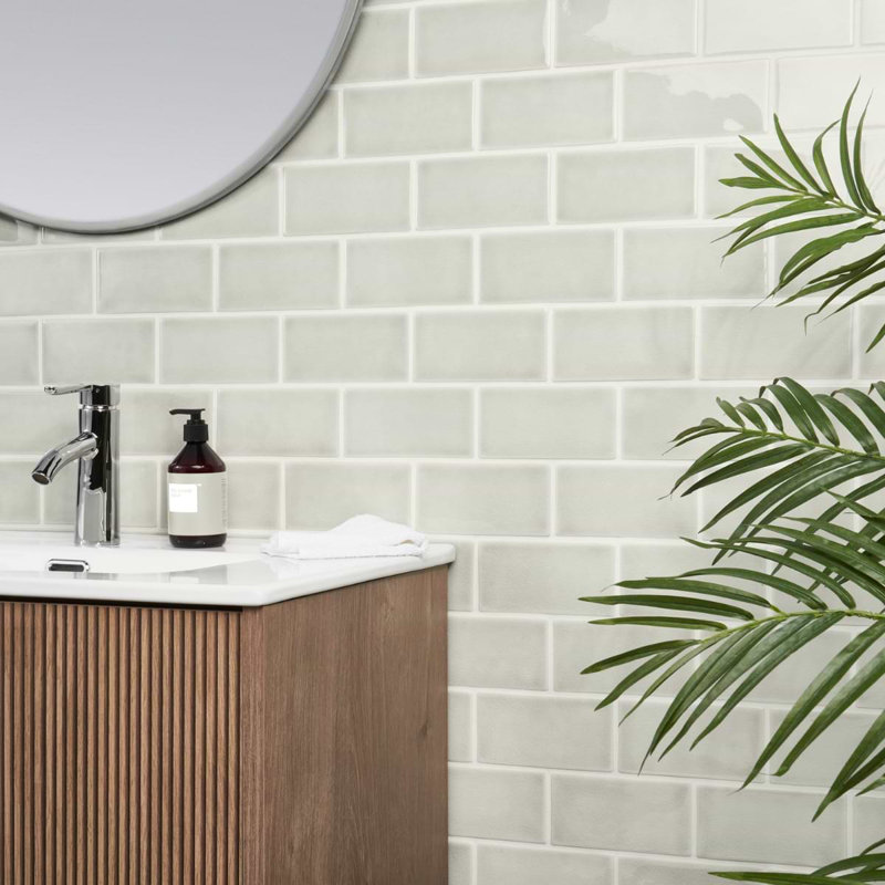 Nabi Subway 3x6 Crackled Glossy Glass Tile, Tundra Gray
