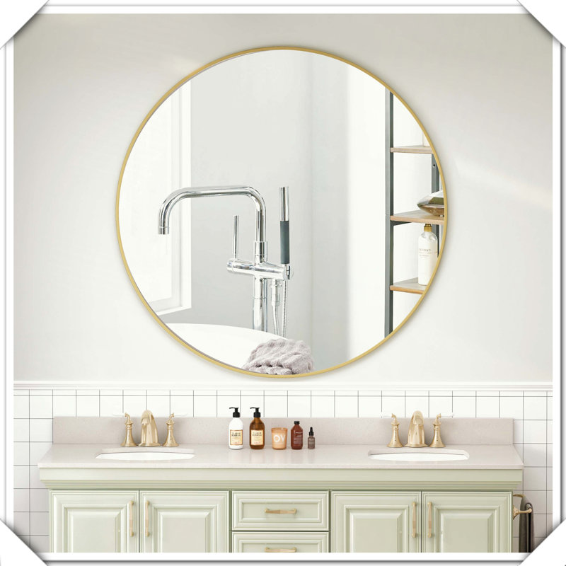 Miroir de décoration murale en métal, H 38,19 po x l 38,19 po, Doré, Bois massif et bois manufacturé