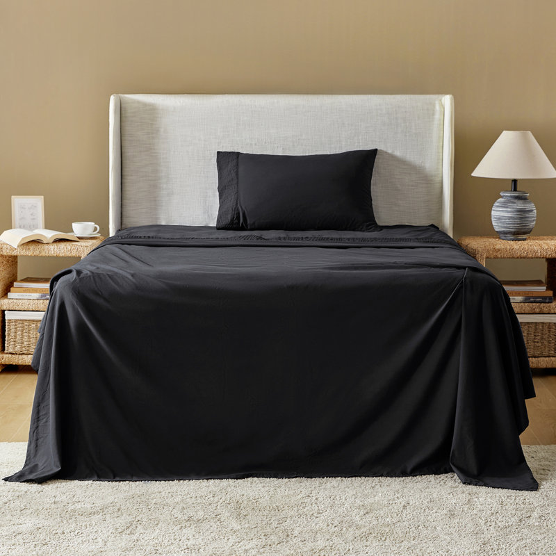 Draps et taies d'oreiller en polyester, Ensemble de draps pour grand lit avec 2 taies d'or, Blanc