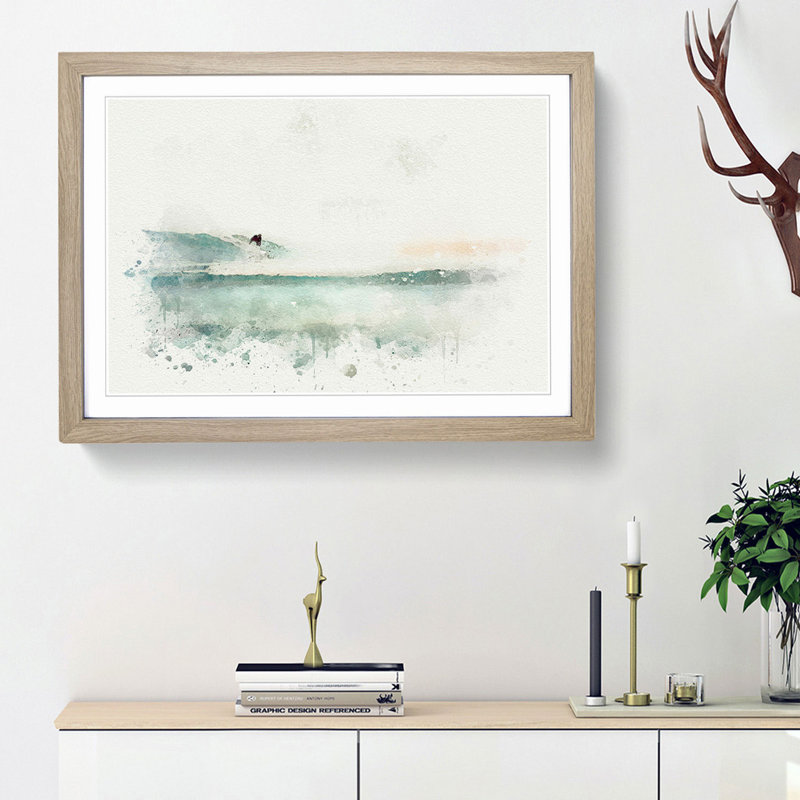 Surfing in Zuma Beach Malibu in Abstract - Picture Frame Graphic Art Print, Oak Framed, 27cm H x 36cm W x 2cm D