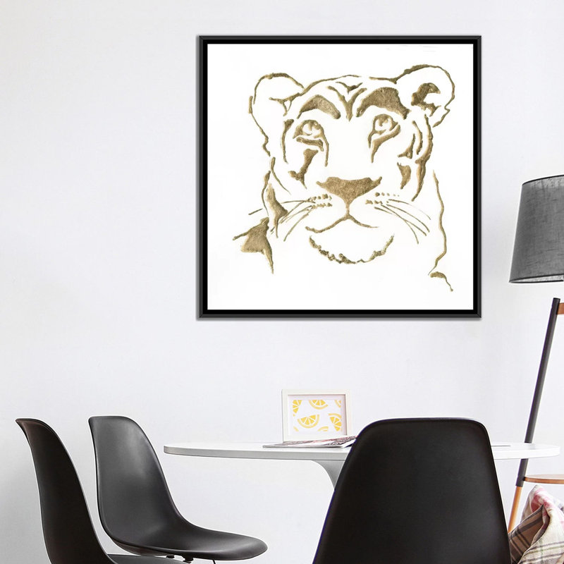 « gilded lioness », impression sur toile, H 37 po x l 37 po x P 1,5 po, Toile avec cadre noir, Pas de tapis