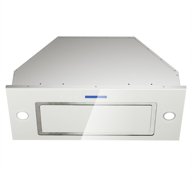 30 inch 900 CFM Convertible Insert Range Hood 4 Speed Quiet White Tempered Glass Panel Push Button Control with LED Lights