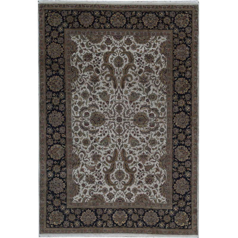 Tapis ivoire et noir noué à la main de haute qualité Trinity