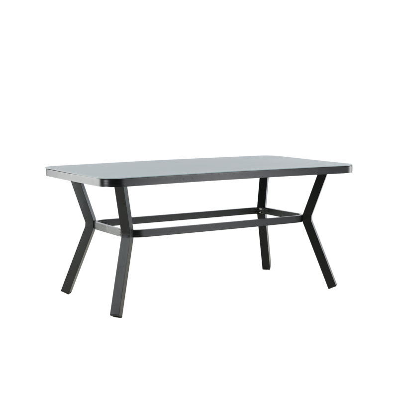Varena Rectangular Metal Outdoor Dining Table , cm W cm D, 74cm H x 160cm W x 90cm D, Black