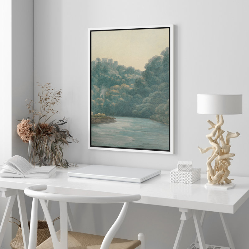 Forêt luxuriante, arbres, rivière, nature, paysage, rustique, campagne française, Blanc, H 24 po x l 16 po