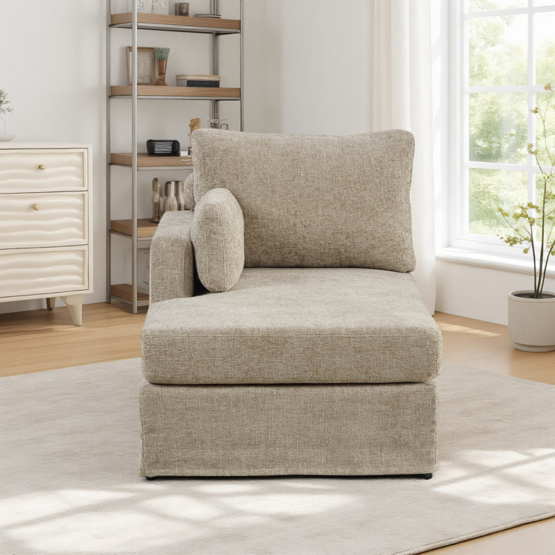 Chaise longue rembourrée avec housse de 59,8 po de longueur, Taupe, Left Hand Facing