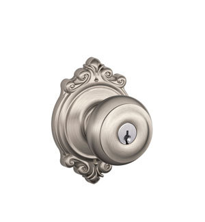 Georgian Knob with Brookshire Trim Keyed Entry Lock, Aged Bronze, Keyed Different