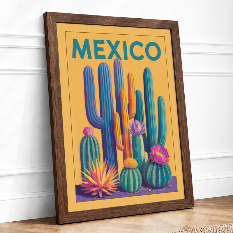 Mexico Desert Blooms Retro - Framed Print, A3 - 42.0 x 29.7 cm, Walnut