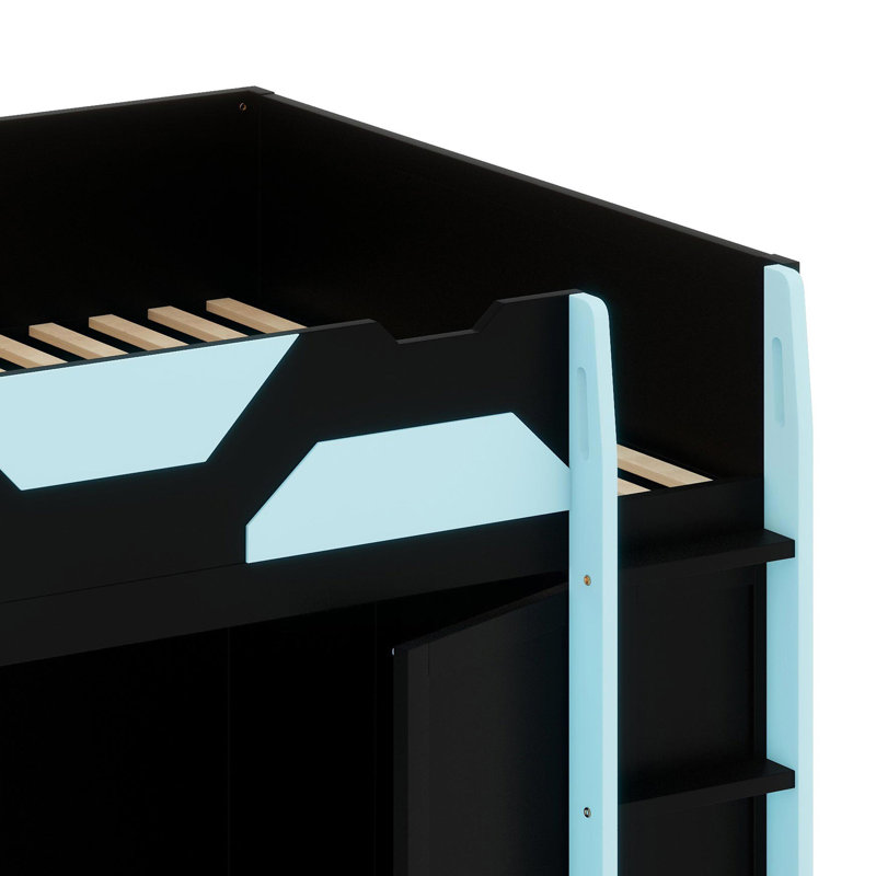 Smart Loft Bed Featuring Built-In Workspace, Organizational Shelves, USB Charging & Customizable RGB Lights, Blue
