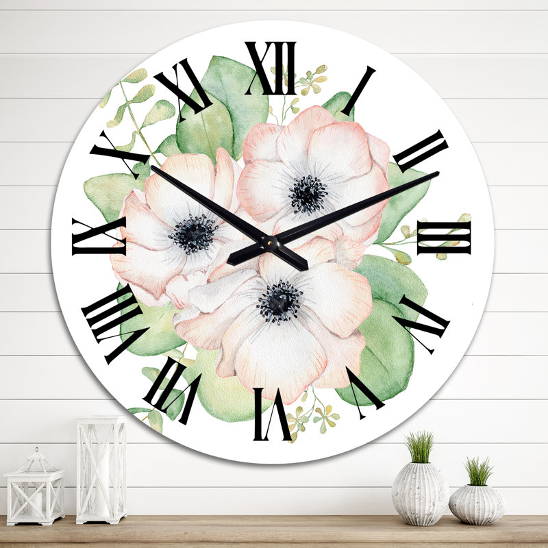 Bouquet de fleurs et de feuilles d'eucalyptus I - Horloge murale traditionnelle, Grand