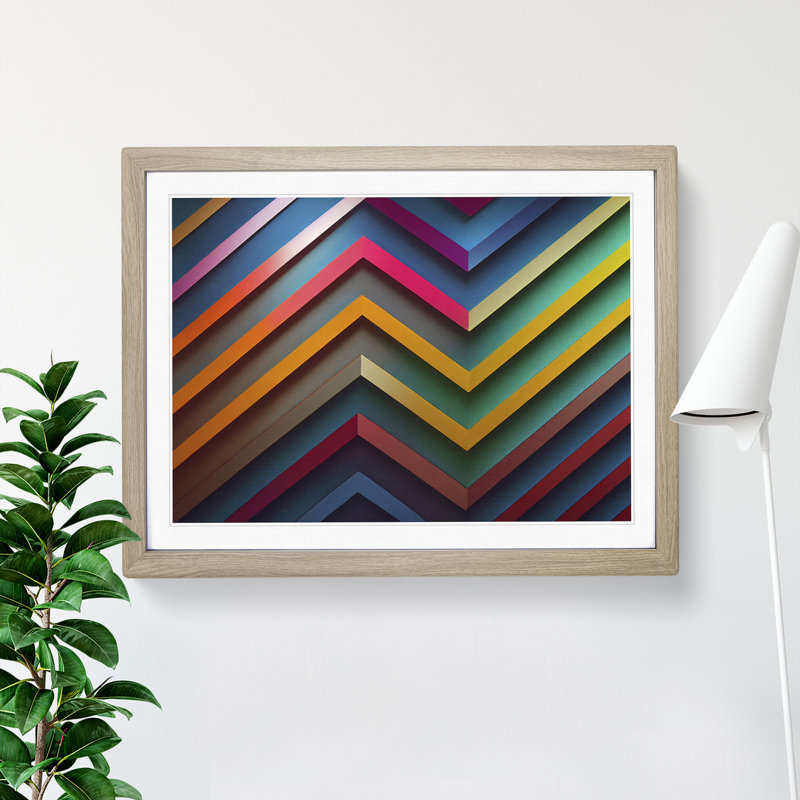 Chevron - Framed Print, 25cm H x 34cm W x 2cm D, Oak Framed