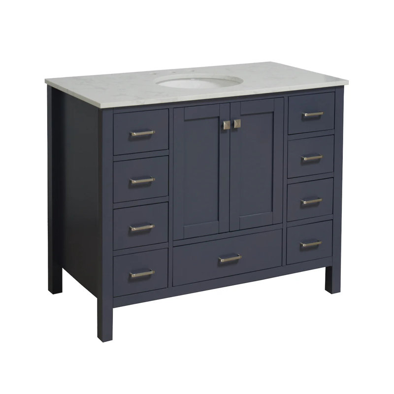 Claudett 48'' Single Bathroom Vanity with Top, Marine Gray, Engineered Carrara