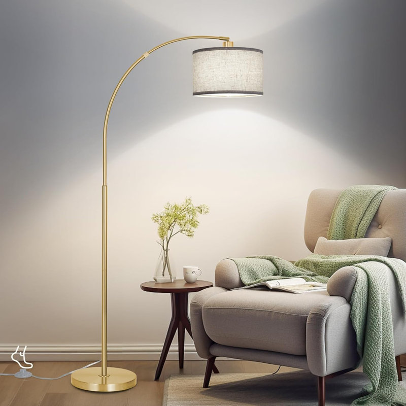 Lampe sur pied arquée pour le salon, lampe sur pied à hauteur réglable à décor moderne avec ampoule à DEL 3 couleurs, Doré
