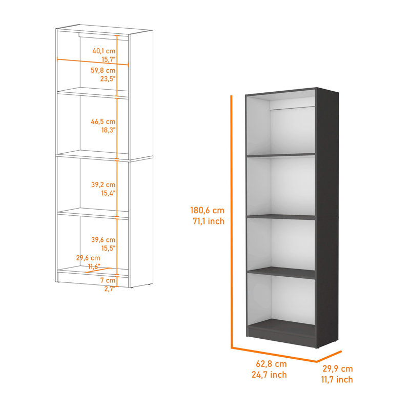 Bibliothèque Zachary, (4 tablettes) H 71,1 po x l 24,7 po x P 11,7 po, Gris / Blanc