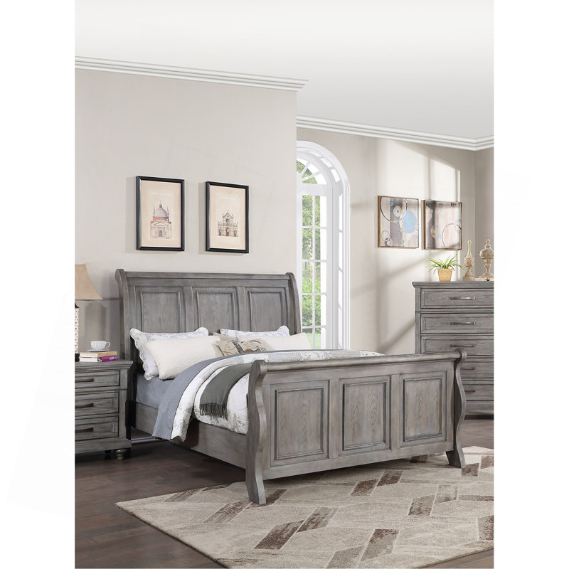 Sleigh Panel Bed In Antique Grey Oak, California King
