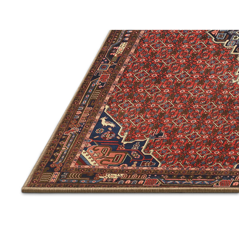 Tapis traditionnel rouge / bleu / orange Dilsen, Rectangle 5 pi x 7 pi