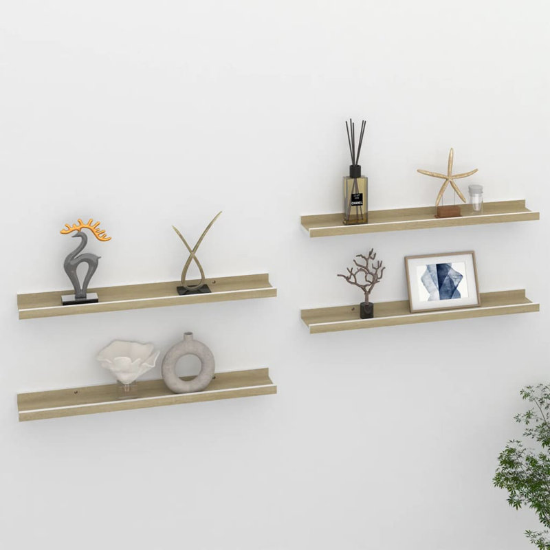 Wall Shelf Floating Shelf Wall Mounted Display Shelf for Photo Frame, 1.2" H x 23.6" W x 3.5" D, White/Oak