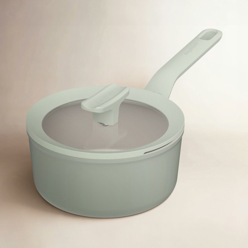 Casserole en céramique antiadhésive 7 po, 2,1 pte avec couvercle en verre BergHOFF Balance, aluminium recyclé, brume de lune