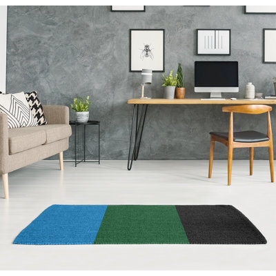 Bleu/vert/tapis décoratif noir à motif abstrait tissé à plat