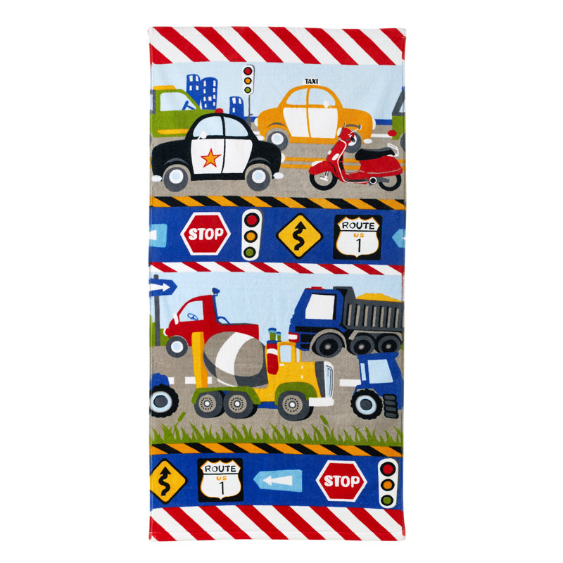 Serviette de bain 100% coton trains et camions