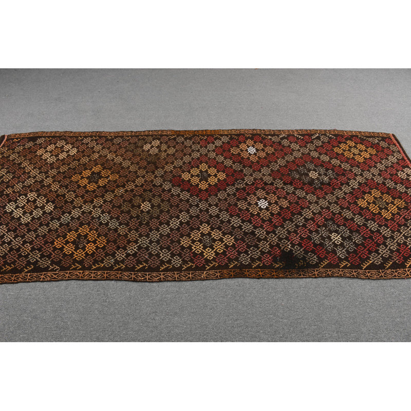 Authentique kilim turc rétro avec une conception rustique en laine tissée à la main, parfaite pour un décor bohème