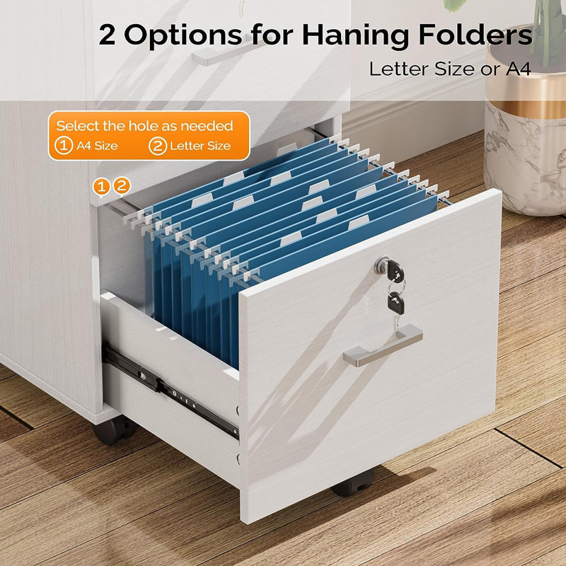 Kayeson 15.7'' Wide 2 -Drawer Mobile File Cabinet, White