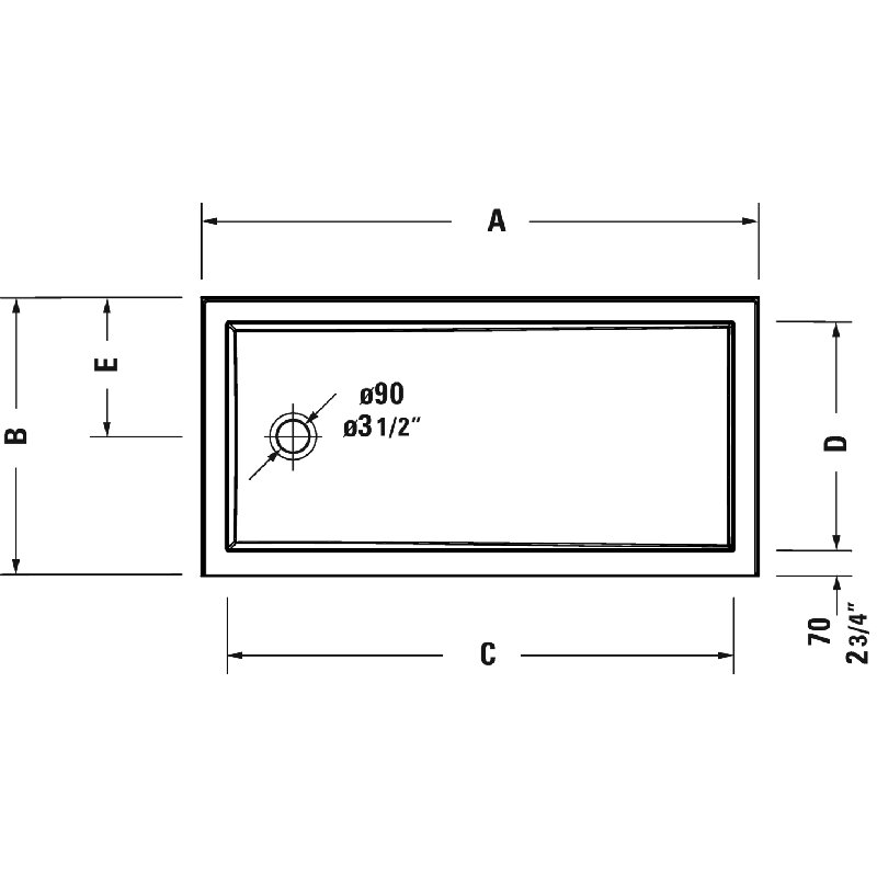 Duravit Architec Single Threshold Shower Base, Left