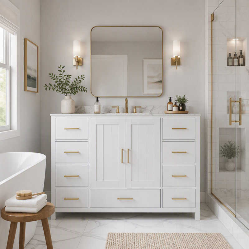 Base de meuble-lavabo durable avec 2 portes à fermeture douce et 9 tiroirs lisses