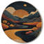 Lune orange avec graphique Blue River Mountains - paysage de montagnes, impression sur bois jaune-687061515