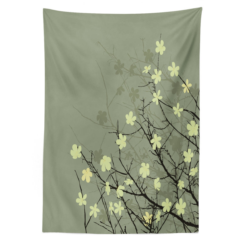 Ambesonne Japanese Tablecloth, Retro Flourishing Twiggy Eastern Blossoms Botanical Metaphoric Concept, Rectangular Table Cover For Dining Room Kitchen Decor, 52" X 70", Beige Brown