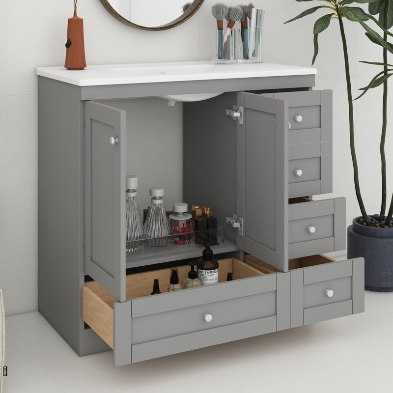 Meuble-lavabo de 36 pouces avec lavabo, meuble-lavabo avec 4 tiroirs à fermeture en douceur et 2 portes à fermeture en douceur pour la salle de bain