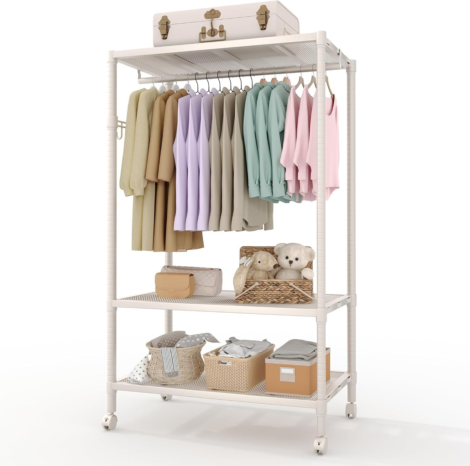 17 Stories Heavy Duty Rolling Clothes Rack, 3-Tier Adjustable Garment ...
