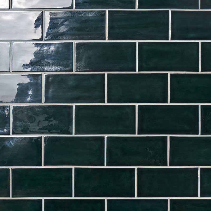 Nabi Subway 4.5x9 Subway Polished Glass Tile, Midnight Blue Green