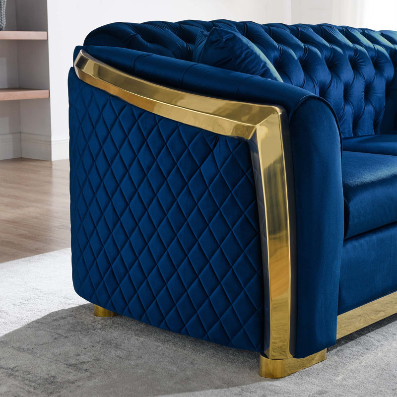 Canapé Chesterfield en velours de luxe, Marine