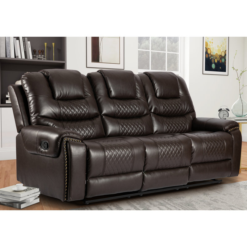 Pauling Manual Recliner Sofa, Brown Faux Leather, 3
