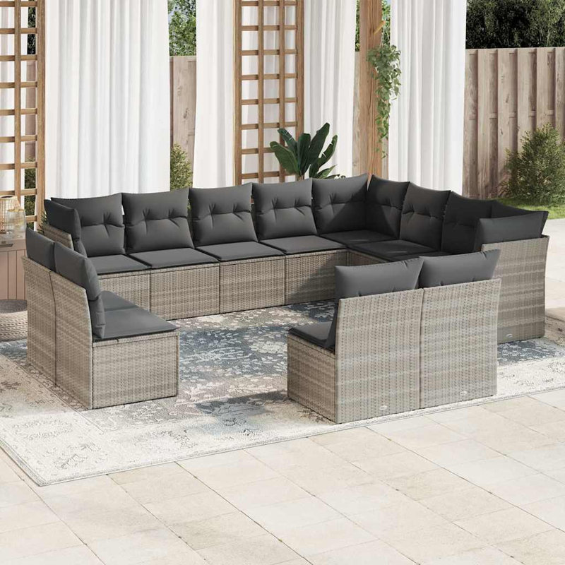  Ensemble de canapé de jardin en rotin de poly, Gris, Gris foncé