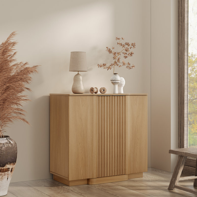 Designer Modern Minimalist Style 31.5'' Fluted Panel Sideboard, Brown