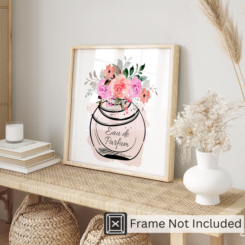 Fashion and Glam - Parfum rose et fleurs, impression d'art sans cadre, H 14 po x l 14 po