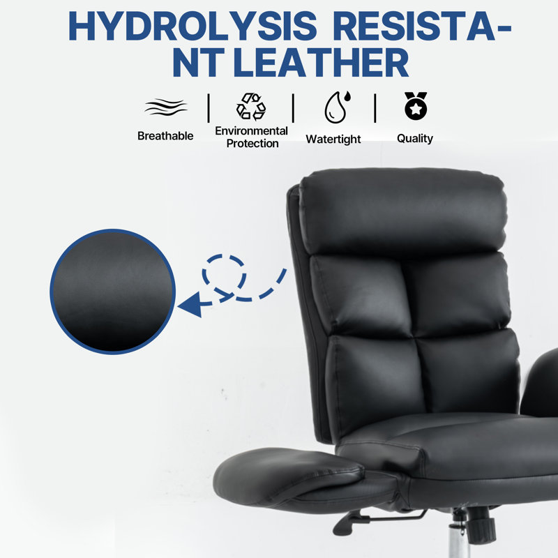 Ergonomic Faux Leather Tufted Executive Office Chair with Padded Armrest, Black