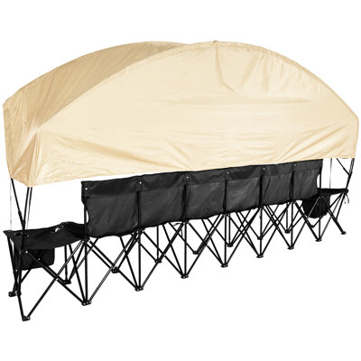 Banc de soccer pliant à 6 places avec parasol, poches de rangement, porte-gobelets et sac de transport, pochettes portatives confortables pour une utilisation extérieure, confort maximal, aucun assemblage requis