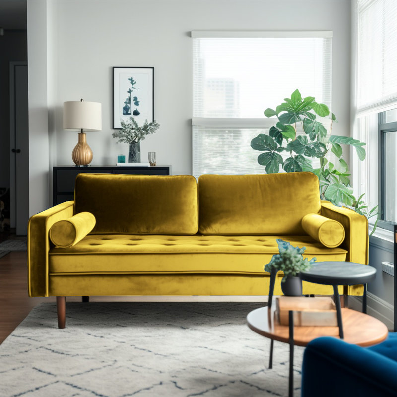 Laurindo 70'' Velvet Sofa, Yellow