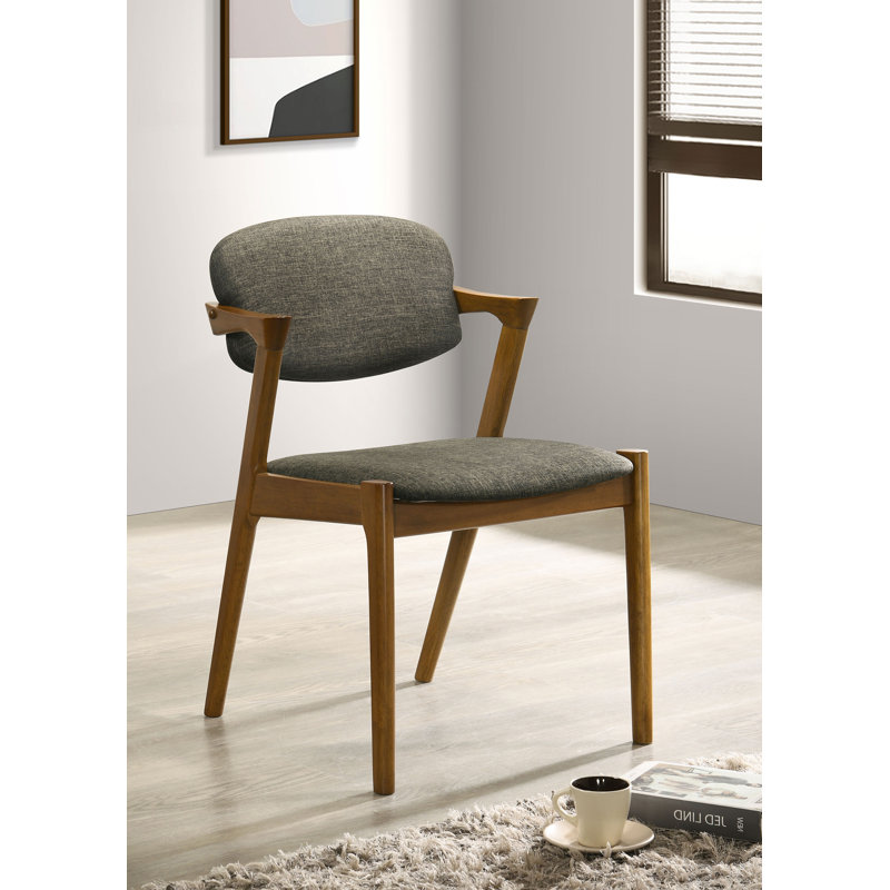 Chaise de salle à manger Artresha, Tissu gris taupe, Noyer foncé