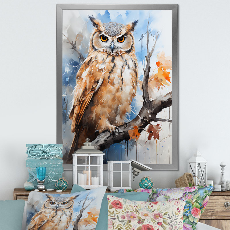 Owl Wise And Watchful prédateurs sur toile, H 32 po x l 16 po x P 1 po, Encadrement argenté