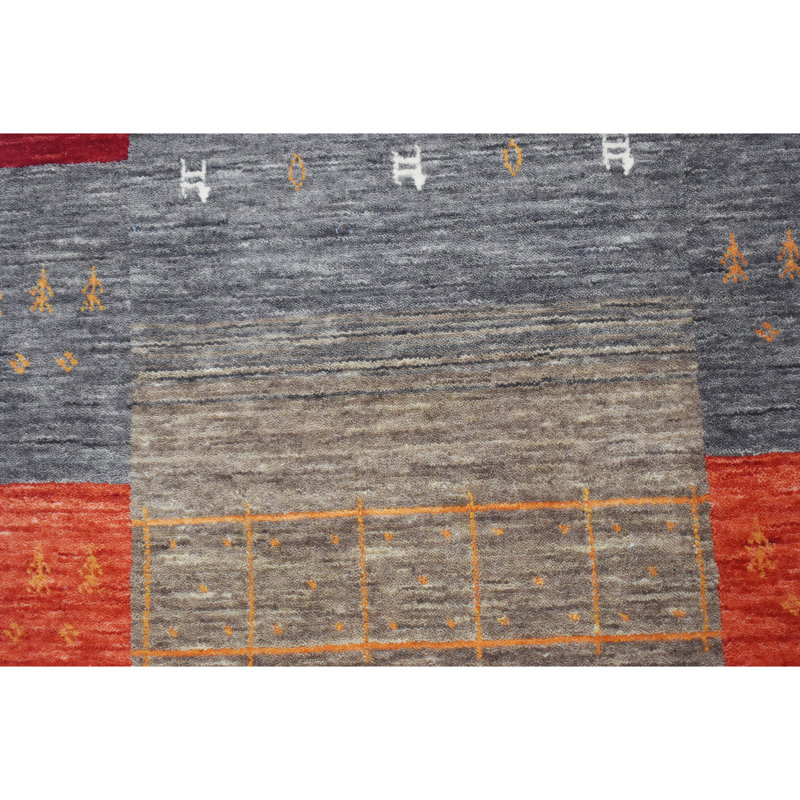Hand Knotted Wool Area Rug in Black/Gray/Red/Beige, Runner 2'6" x 10'