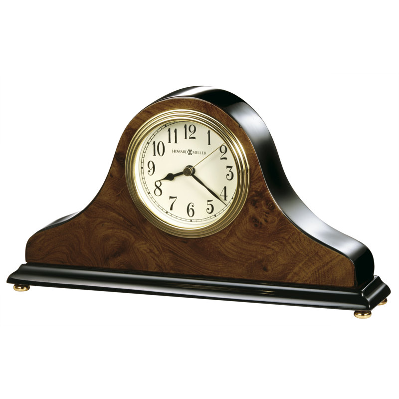 Traditional Analogue Solid Wood Quartz Movement / Crystal Alarm Tabletop Clock in Walnut Piano/Brass