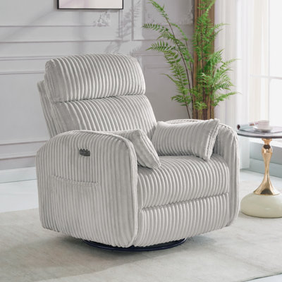 Fauteuil inclinable et oscillant pivotant moderne en velours côtelé de 37 po de 37 po avec repose-tête réglable, 2 oreillers et port USB et Type-C, fauteuil inclinable de 270 po