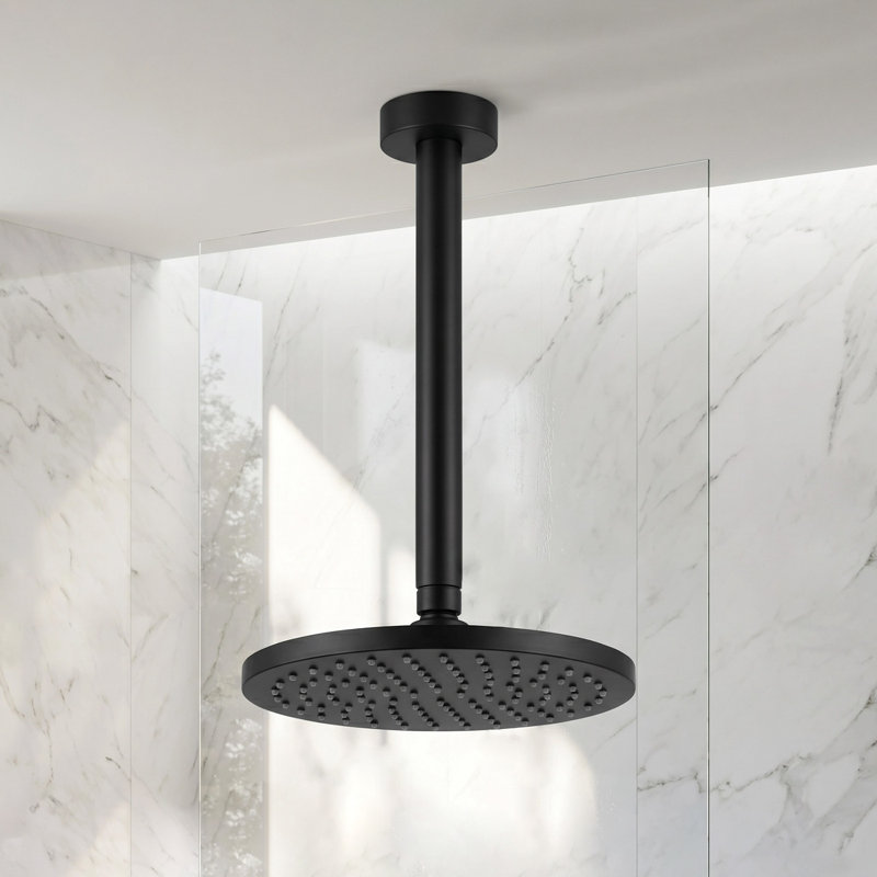 Bras de douche 8 pouces avec bride, bras de douche rond à fixation au plafond 1/2 Npt, Noir mat