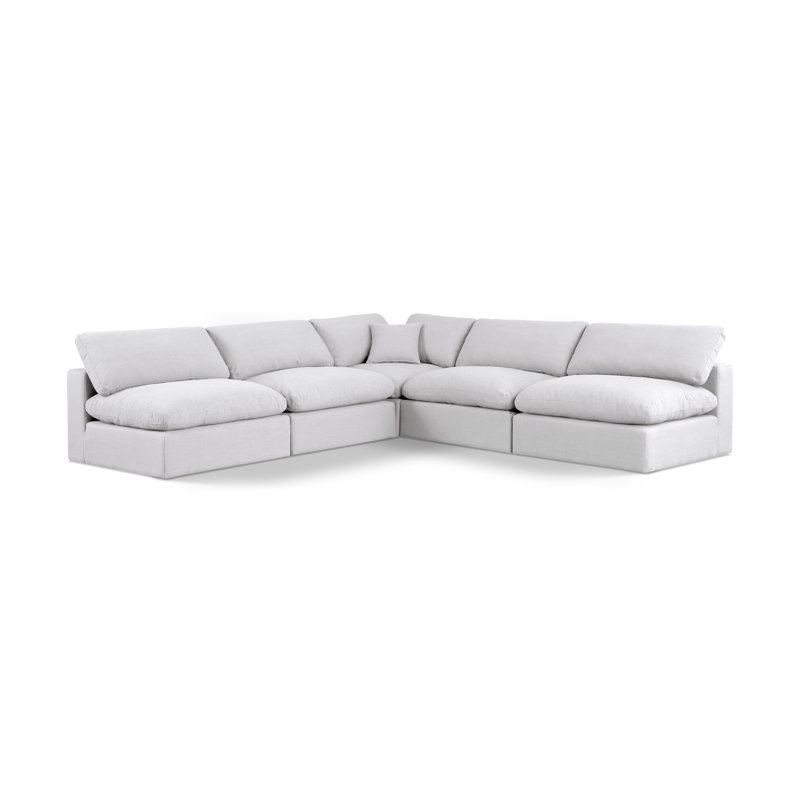 Ismayil 5 - Piece Upholstered Sectional, White Linen Textured Fabric