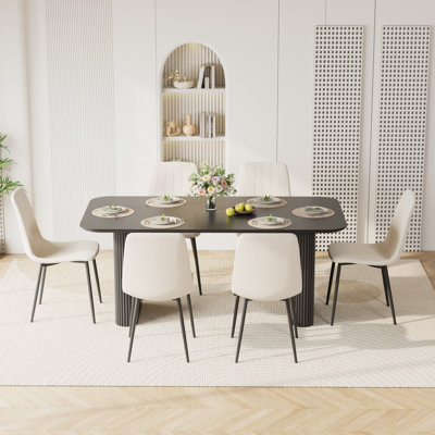 Table de salle à manger à double piédestal 71 pouces avec chaises en velours